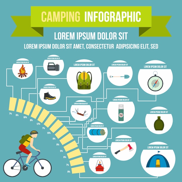 Camping Essentials Icon Collection with Infographic Design Elements ...