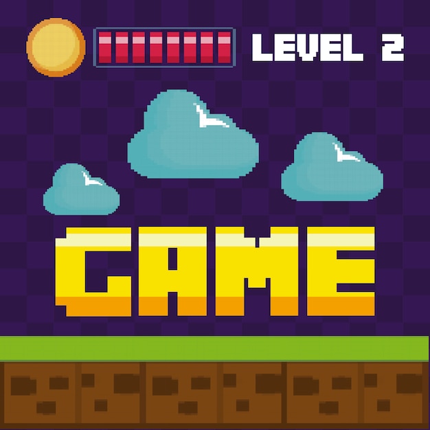 Retro Video Game Landscape with Level 2 Progress | Jiffy Designs