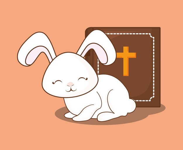 Cute Bunny Rabbit Resting by a Christian Cross Illustration | Jiffy Designs