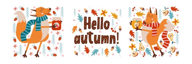 Playful Foxes Frolicking in Autumn Foliage and Whimsical Lettering ...