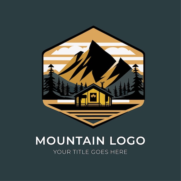 Majestic Mountain Landscape with Cozy Cabin Emblem | Jiffy Designs