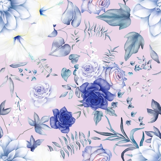 Elegant Blue and Pink Floral Pattern with Roses | Jiffy Designs