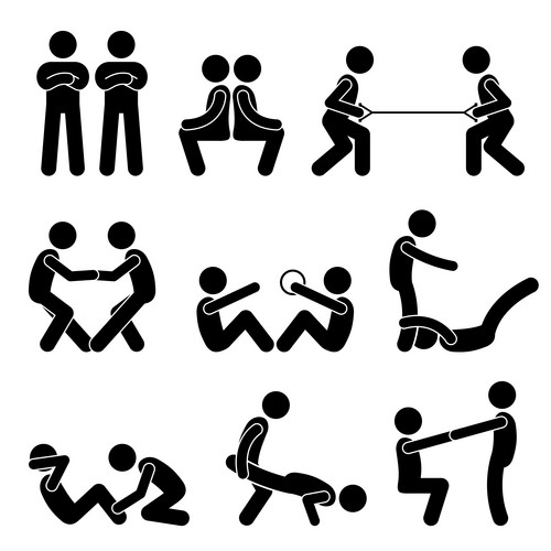 Exercise Workout With A Partner Stick Figure Pictogram Icons. A Set Of ...