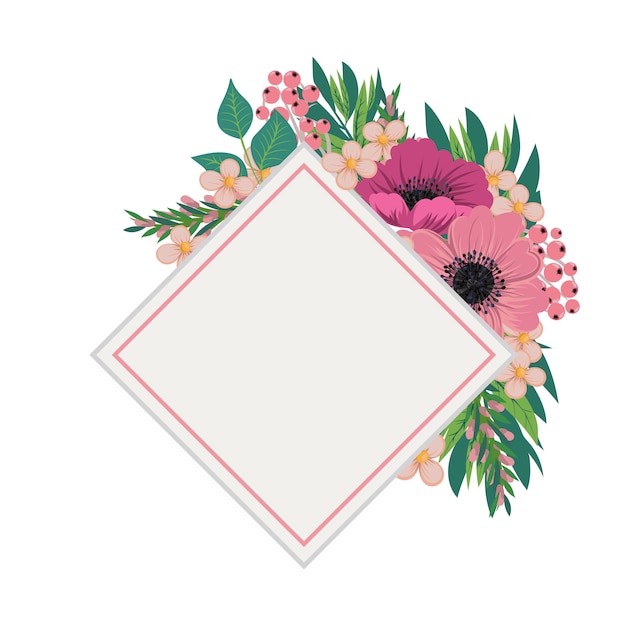 Vibrant Floral Frame with Geometric Diamond and Leaves | Jiffy Designs