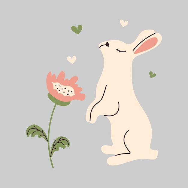 Charming Rabbit and Flower Illustration | Jiffy Designs