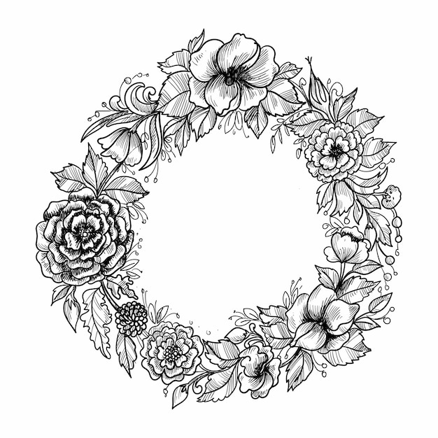 Intricate Floral Wreath Illustration in Black and White | Jiffy Designs