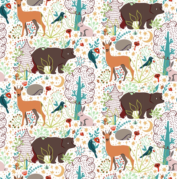 Vibrant Forest Creatures Seamless Pattern | Jiffy Designs