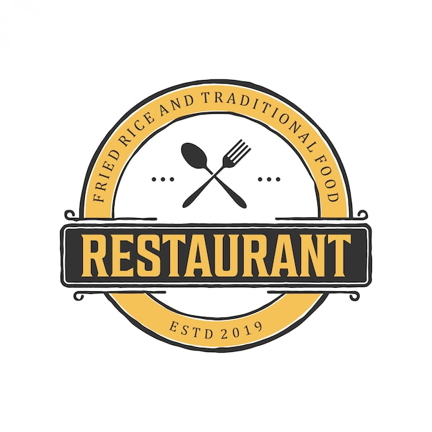 Vintage Restaurant Emblem with Crossed Utensils and Elegant Typography ...