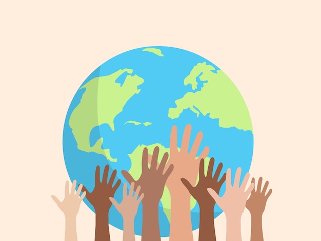 Diverse Hands Reaching Towards a Vibrant Globe | Jiffy Designs