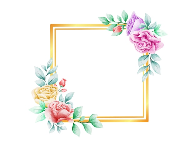 Elegant Floral Frame with Vibrant Roses and Greenery | Jiffy Designs