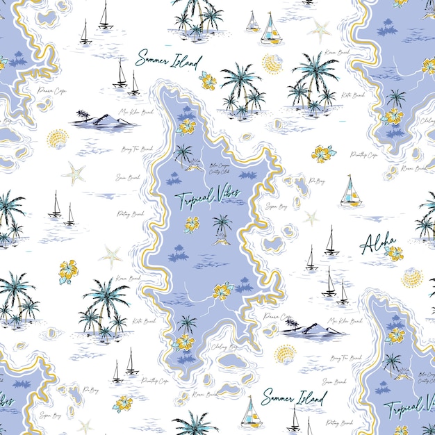 Tropical Paradise Island Toile Pattern with Palm Trees | Jiffy Designs