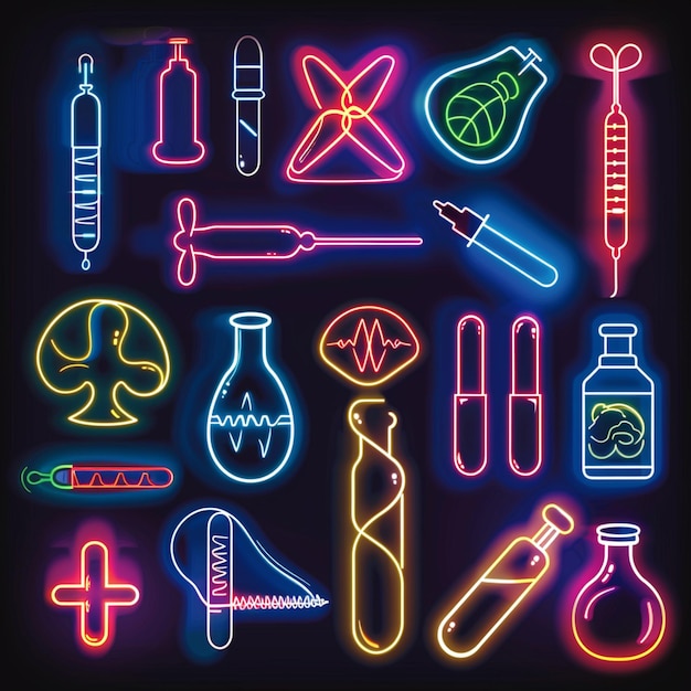 Vibrant Neon Medical Symbols and Instruments in Striking Display ...