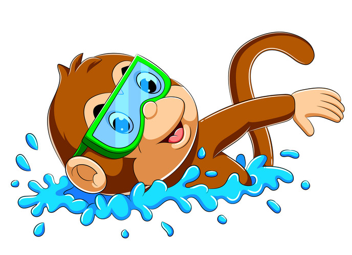 Funny Monkey Swimming Of Illustration | Jiffy Designs