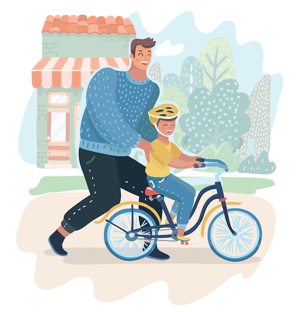 Father and Child Enjoy Bike Ride Through Quaint Town | Jiffy Designs