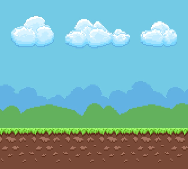 Whimsical Pixel Landscape with Fluffy Clouds and Rolling Hills | Jiffy ...