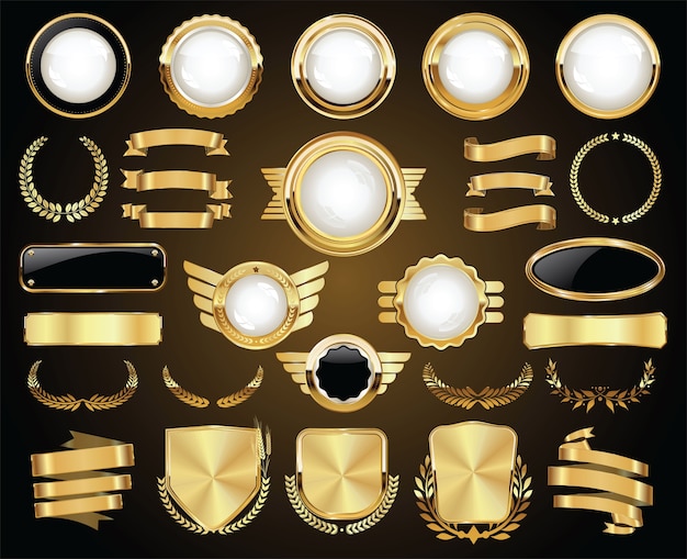Elegant Gold and Ivory Emblem Collection with Laurel Wreaths | Jiffy ...