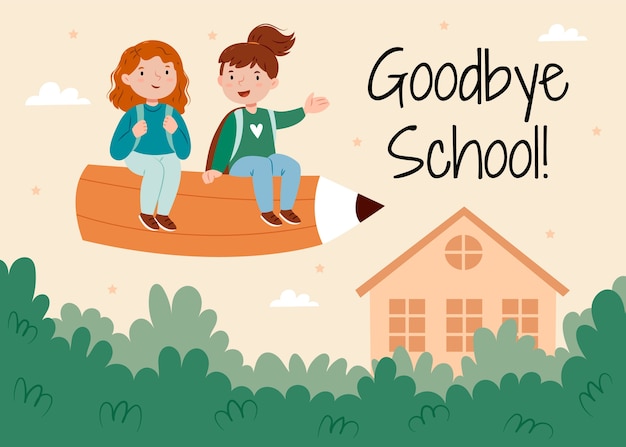 Cheerful Students Bid Farewell to School in Vibrant Illustration ...