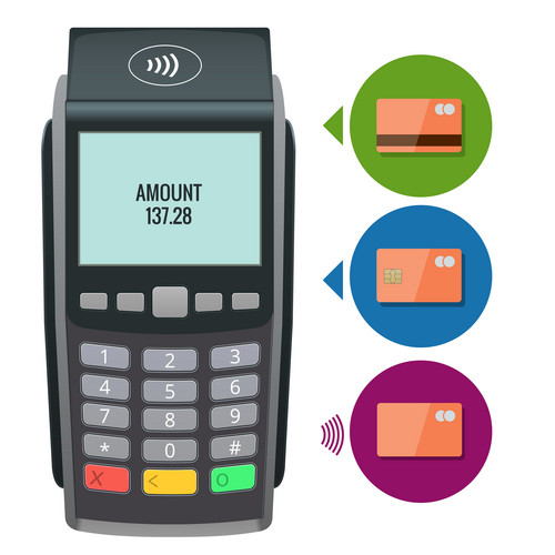 Vector Payment Machine And Credit Card. Pos Terminal Confirms The ...