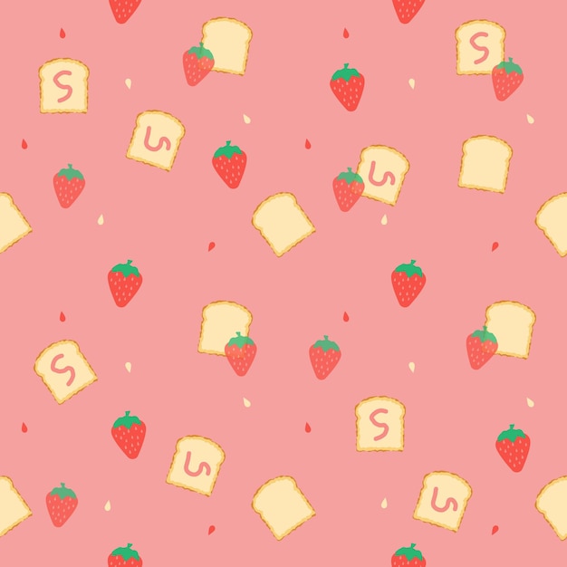Whimsical Strawberry and Toast Pattern in Soft Pastel Tones | Jiffy Designs