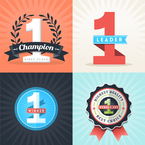Flat Design Number One First Place Winner Ribbons And Badges | Jiffy ...