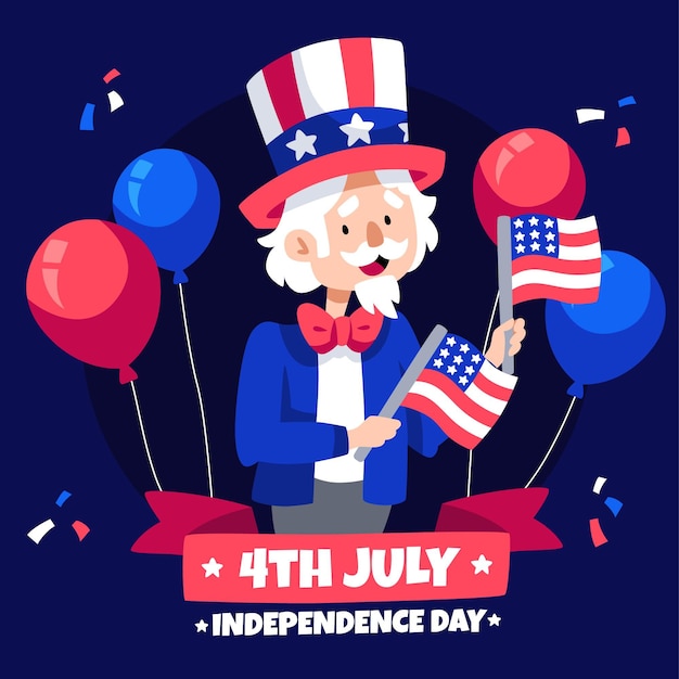 Cheerful Uncle Sam Celebrates 4th of July Independence Day | Jiffy Designs