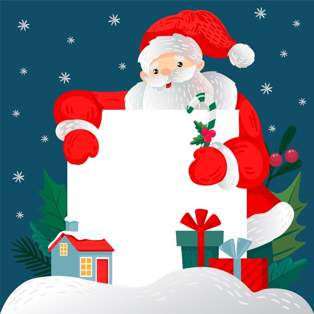 Jolly Santa Holds Blank Sign in Snowy Winter Scene | Jiffy Designs