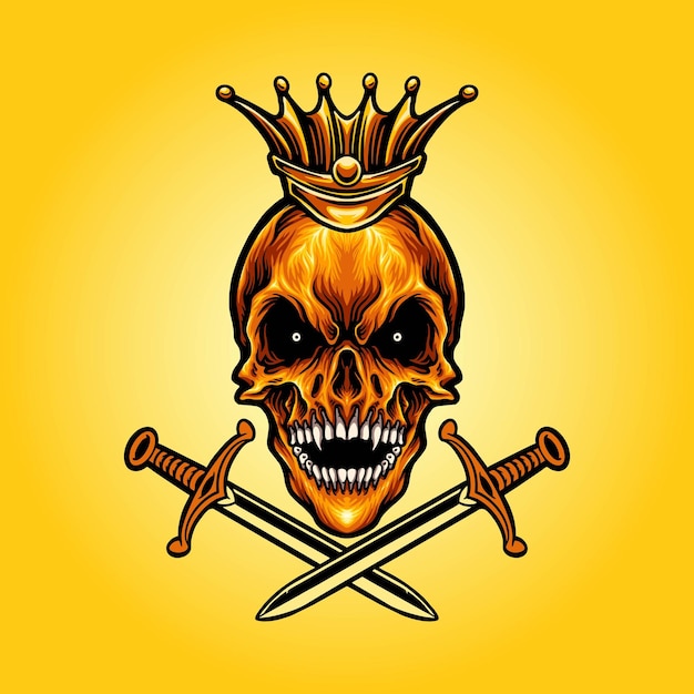 Menacing Skull Emblem with Crossed Swords and Crown | Jiffy Designs