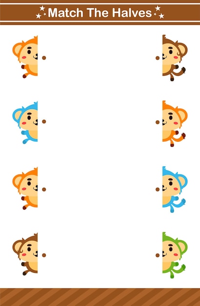 Adorable Cartoon Monkey Halves Matching Game | Jiffy Designs