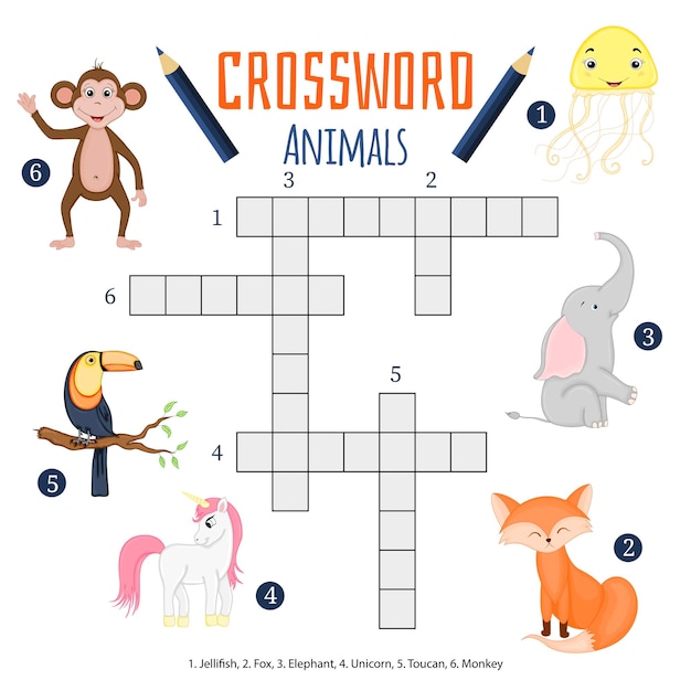 Playful Crossword Puzzle with Adorable Animal Characters Jiffy Designs