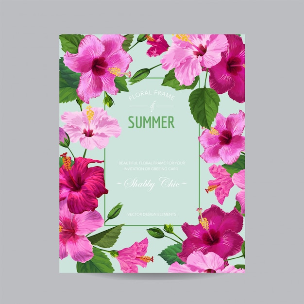 Vibrant Pink Hibiscus Floral Frame with Summer Text | Jiffy Designs