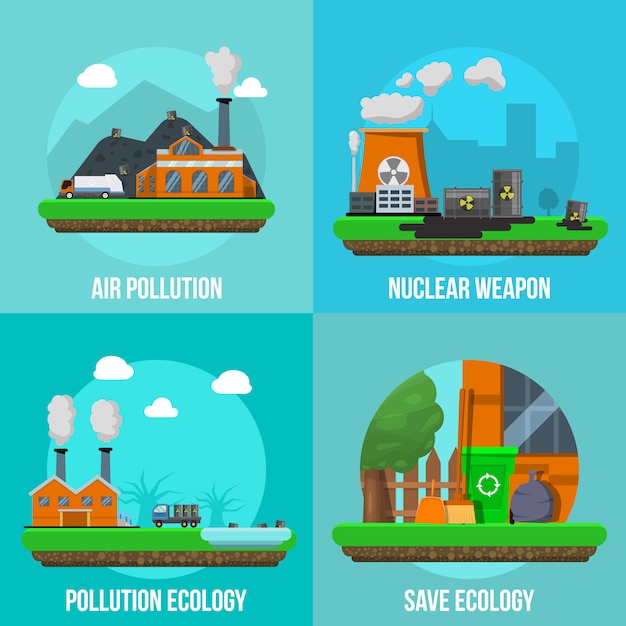 Diverse Collection of Environmental Illustrations Depicting Pollution ...
