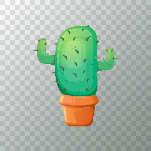 Vector Cartoon Funny And Cute Green Cactus In Pot On Transparent ...