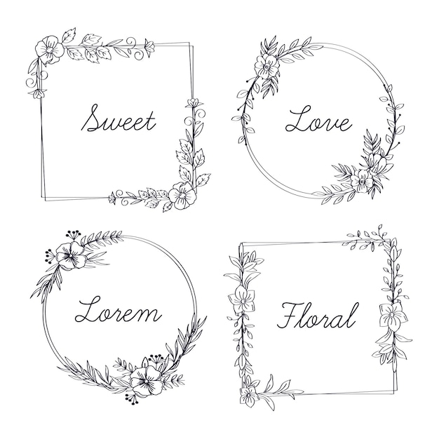 Delicate Floral Frames Collection with Handwritten Text Elements ...