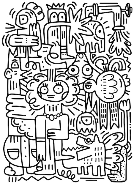 Whimsical Doodle Art with Quirky Characters and Abstract Shapes | Jiffy ...
