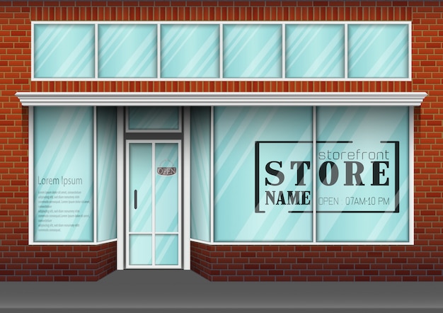 Illustration of Storefront with Glass Panels and Brick Exterior | Jiffy ...