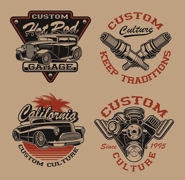 Vintage Garage Logos with Classic Hot Rod Cars and Engines | Jiffy Designs