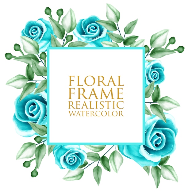 Vibrant Watercolor Floral Frame with Turquoise Roses and Leaves | Jiffy ...