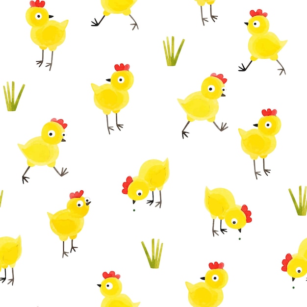Cheerful Yellow Chicks Pattern with Grass and Flowers | Jiffy Designs