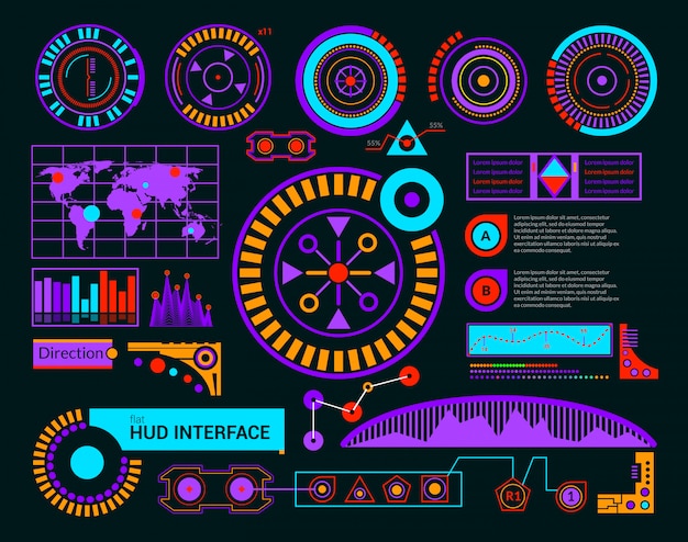 Vibrant Futuristic HUD Interface Elements with Global Data ...