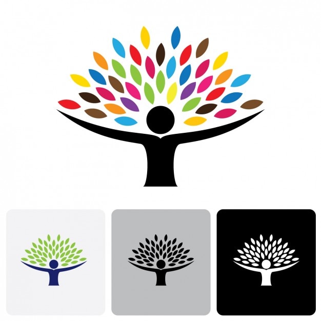 Vibrant Colorful Tree Human Figure Illustration with Style Variations ...