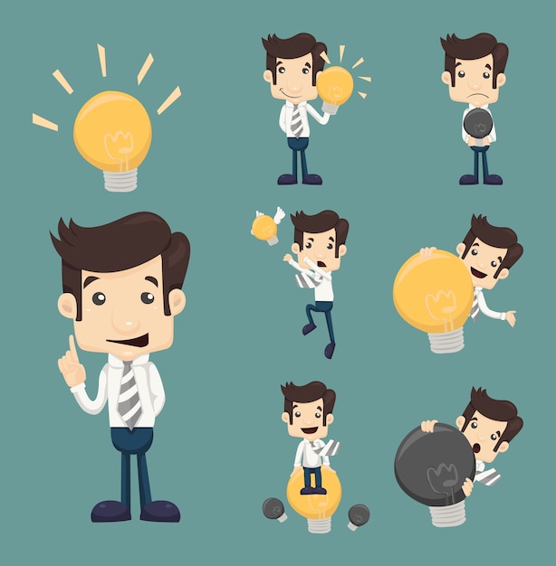 Lively Cartoon Characters Expressing Creative Ideas and Emotions ...