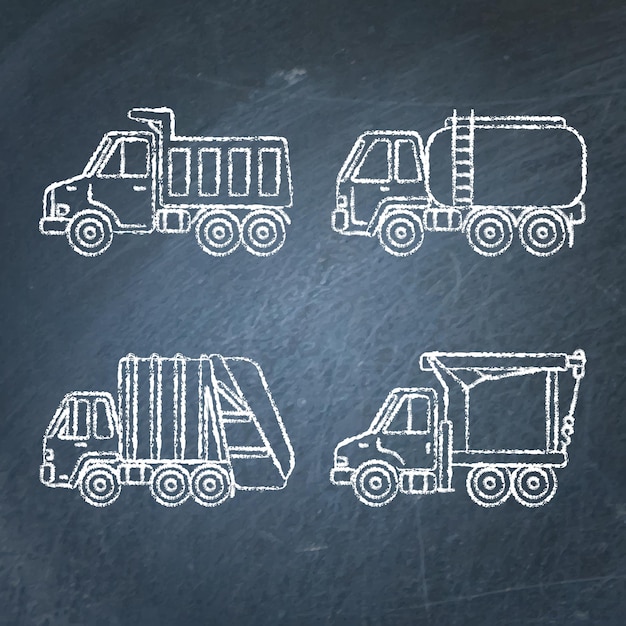 Chalk Sketched Construction Vehicles on Blackboard Background | Jiffy ...