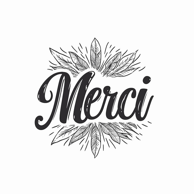 Elegant Cursive 'Merci' Lettering with Floral Flourishes | Jiffy Designs