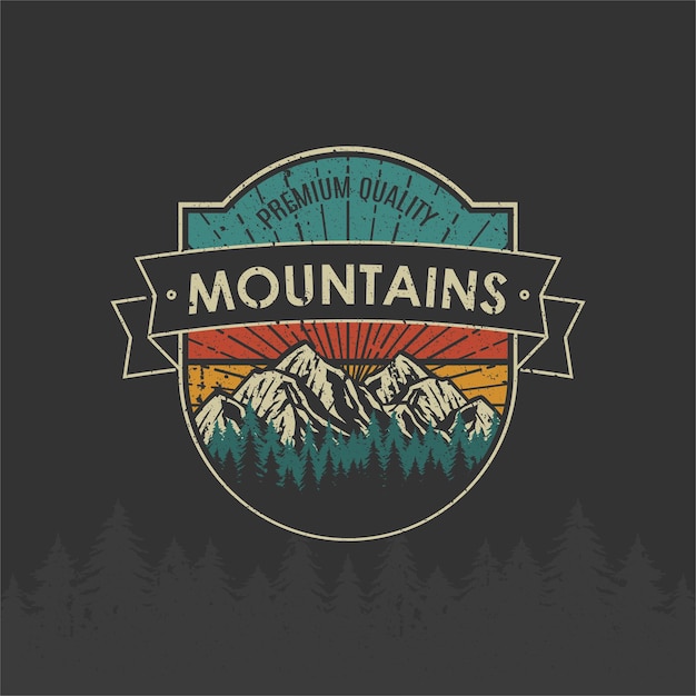 Vintage Mountain Landscape Badge with Retro Sunburst Design | Jiffy Designs