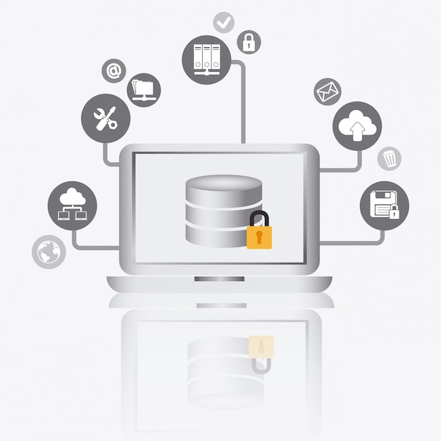 Secure Database Access Illustration with Laptop and Icons | Jiffy Designs