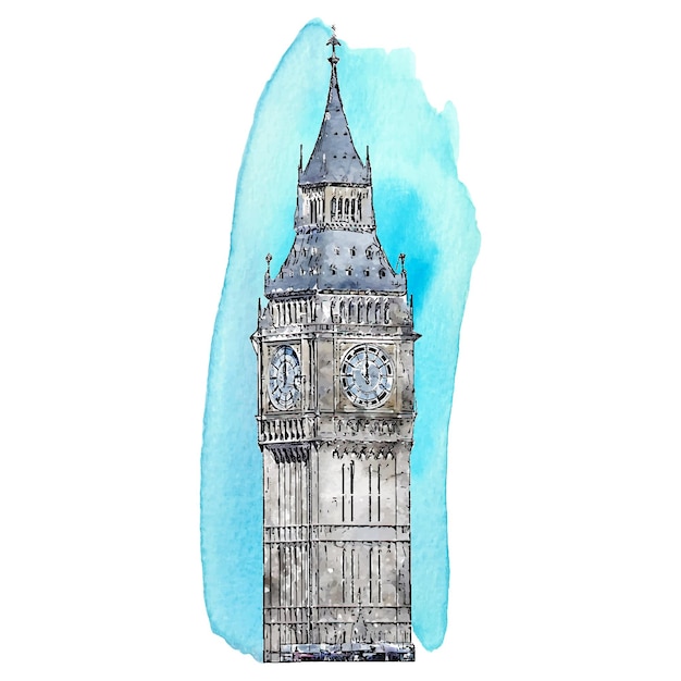Majestic Big Ben Tower in Vibrant Watercolor Painting | Jiffy Designs