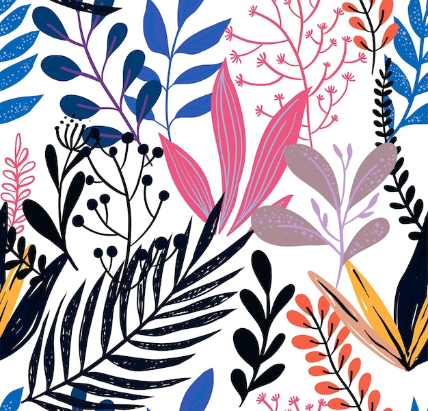 Vibrant Botanical Pattern with Stylized Leaves and Foliage | Jiffy Designs