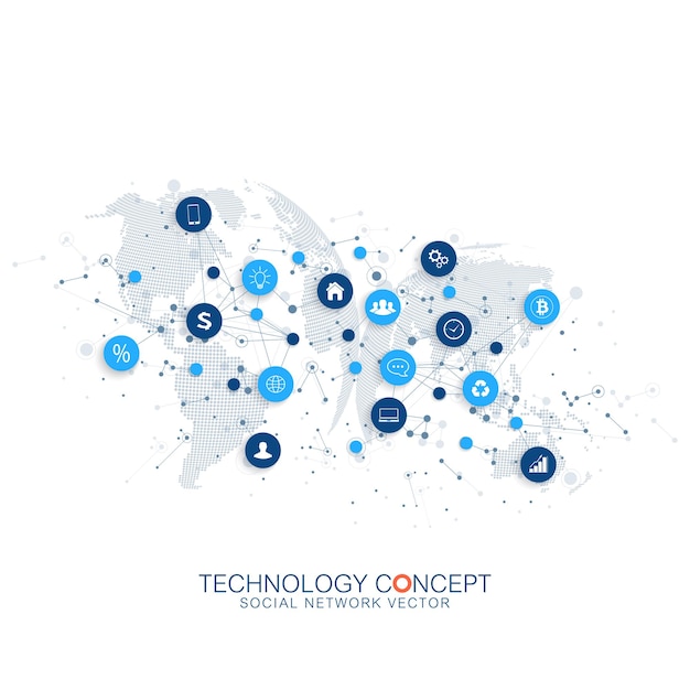 Interconnected Global Technology Network with Symbolic Icons | Jiffy ...