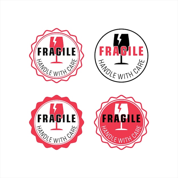 Fragile Packaging Stickers with Delicate Silhouettes and Caution ...