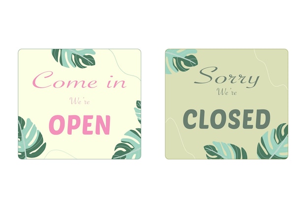 Tropical Leaf-Patterned 'Open' and 'Closed' Business Signs | Jiffy Designs
